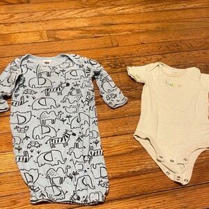 Gerber Light Blue Baby Outfit with Animal Design and Carters onesie 6 months set